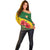 Zimbabwe Flag Map and Red Hibiscus Flowers Off Shoulder Sweater with African Tribal Pattern