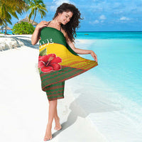 Zimbabwe Flag Map and Red Hibiscus Flowers Sarong with African Tribal Pattern