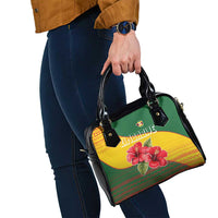 Zimbabwe Flag Map and Red Hibiscus Flowers Shoulder Handbag with African Tribal Pattern