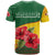 Zimbabwe Flag Map and Red Hibiscus Flowers T Shirt with African Tribal Pattern