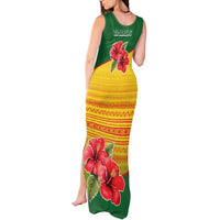 Zimbabwe Flag Map and Red Hibiscus Flowers Tank Maxi Dress with African Tribal Pattern