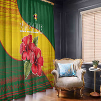 Zimbabwe Flag Map and Red Hibiscus Flowers Window Curtain with African Tribal Pattern