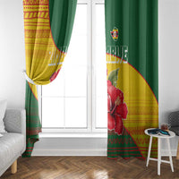 Zimbabwe Flag Map and Red Hibiscus Flowers Window Curtain with African Tribal Pattern