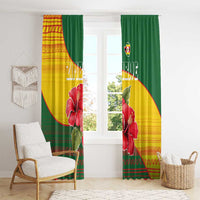 Zimbabwe Flag Map and Red Hibiscus Flowers Window Curtain with African Tribal Pattern