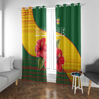 Zimbabwe Flag Map and Red Hibiscus Flowers Window Curtain with African Tribal Pattern
