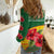 Zimbabwe Flag Map and Red Hibiscus Flowers Women Casual Shirt with African Tribal Pattern