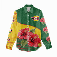 Zimbabwe Flag Map and Red Hibiscus Flowers Women Casual Shirt with African Tribal Pattern