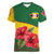 Zimbabwe Flag Map and Red Hibiscus Flowers Women V-Neck T-Shirt with African Tribal Pattern