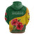 Zimbabwe Flag Map and Red Hibiscus Flowers Zip Hoodie with African Tribal Pattern