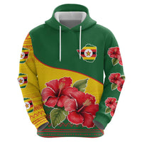 Zimbabwe Flag Map and Red Hibiscus Flowers Zip Hoodie with African Tribal Pattern