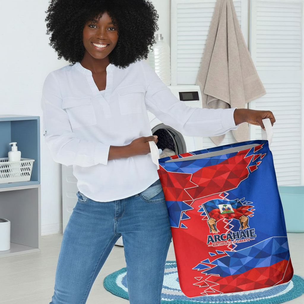 Haiti Flag Day Arcahaie 1803 Laundry Basket Geometric Low Poly Flag Art - Birthplace Of Liberty Graphic