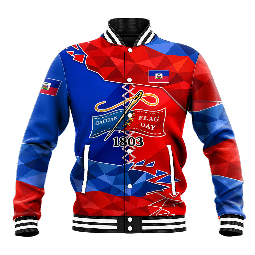 Haiti Flag Day Arcahaie 1803 Baseball Jacket Geometric Low Poly Flag Art - Birthplace Of Liberty Graphic