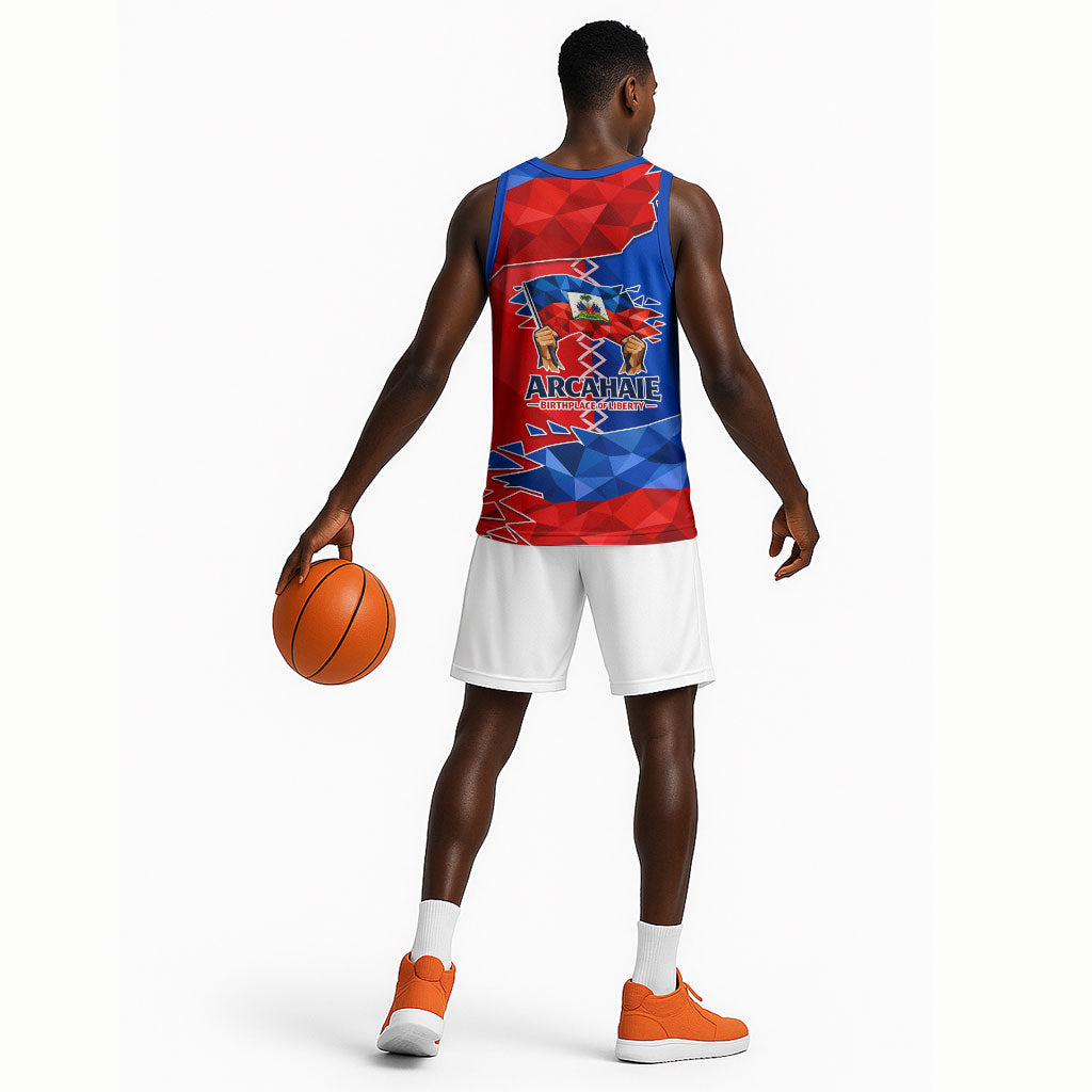 Haiti Flag Day Arcahaie 1803 Basketball Jersey Geometric Low Poly Flag Art - Birthplace Of Liberty Graphic