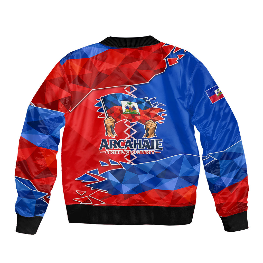 Haiti Flag Day Arcahaie 1803 Bomber Jacket Geometric Low Poly Flag Art - Birthplace Of Liberty Graphic