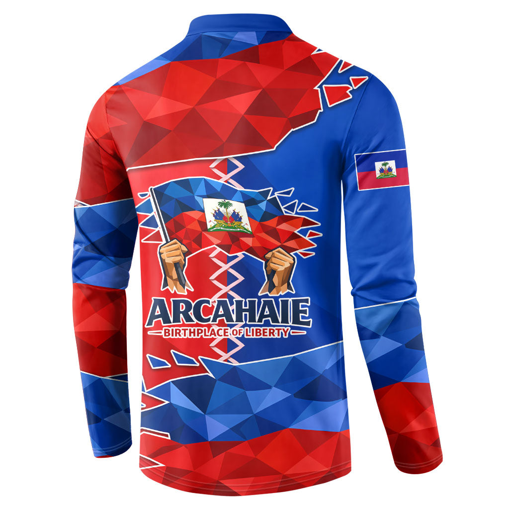 Haiti Flag Day Arcahaie 1803 Button Sweatshirt Geometric Low Poly Flag Art - Birthplace Of Liberty Graphic