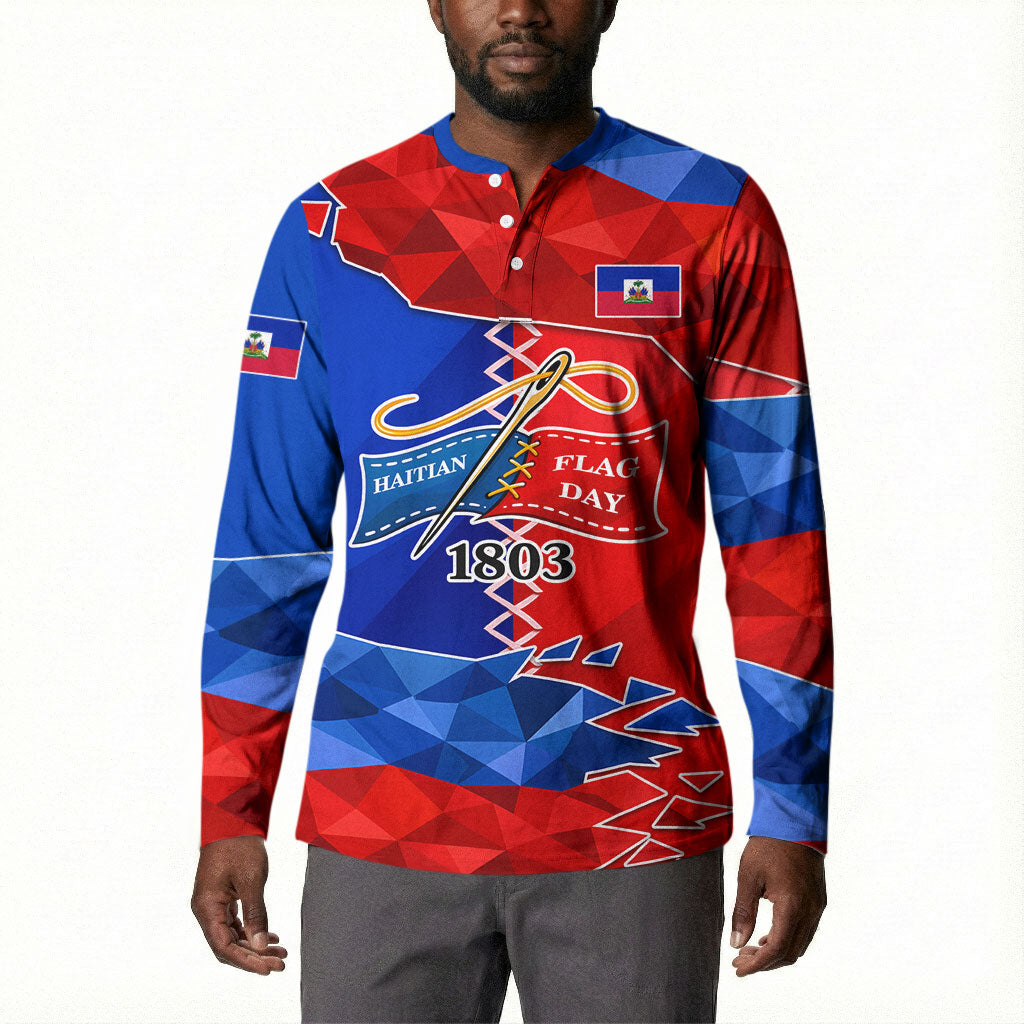 Haiti Flag Day Arcahaie 1803 Button Sweatshirt Geometric Low Poly Flag Art - Birthplace Of Liberty Graphic