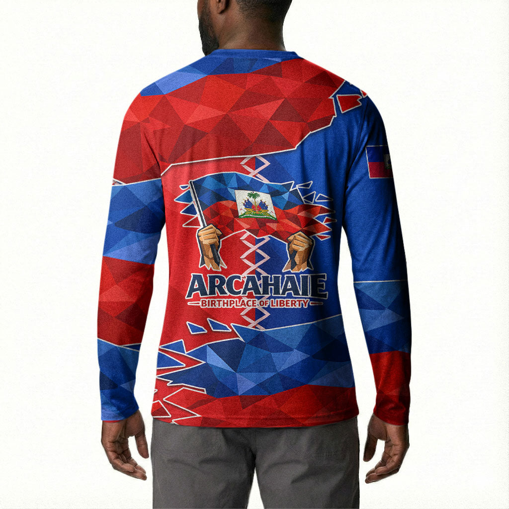 Haiti Flag Day Arcahaie 1803 Button Sweatshirt Geometric Low Poly Flag Art - Birthplace Of Liberty Graphic