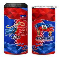 Haiti Flag Day Arcahaie 1803 4 in 1 Can Cooler Tumbler Geometric Low Poly Flag Art - Birthplace Of Liberty Graphic