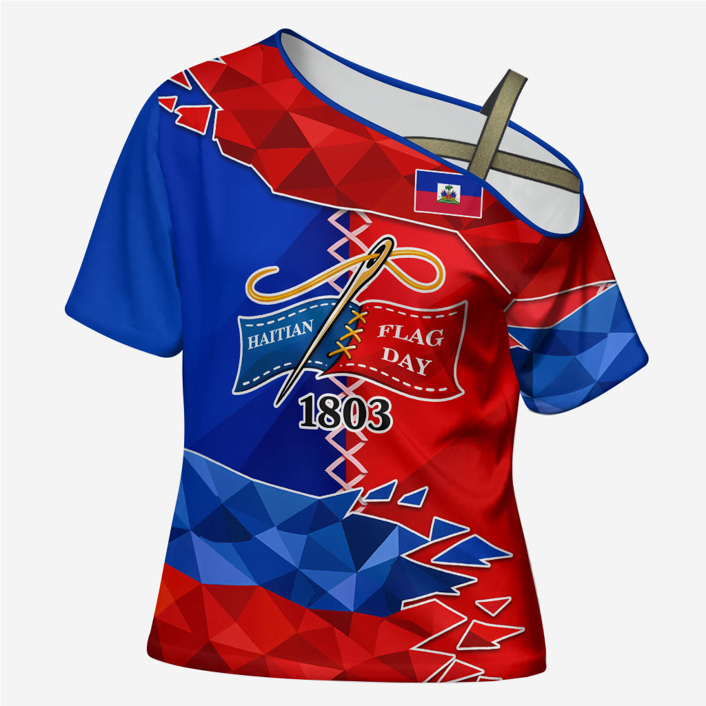 Haiti Flag Day Arcahaie 1803 Cross Shoulder Shirt Geometric Low Poly Flag Art - Birthplace Of Liberty Graphic