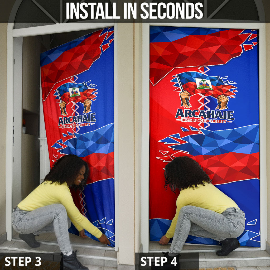 Haiti Flag Day Arcahaie 1803 Door Cover Geometric Low Poly Flag Art - Birthplace Of Liberty Graphic
