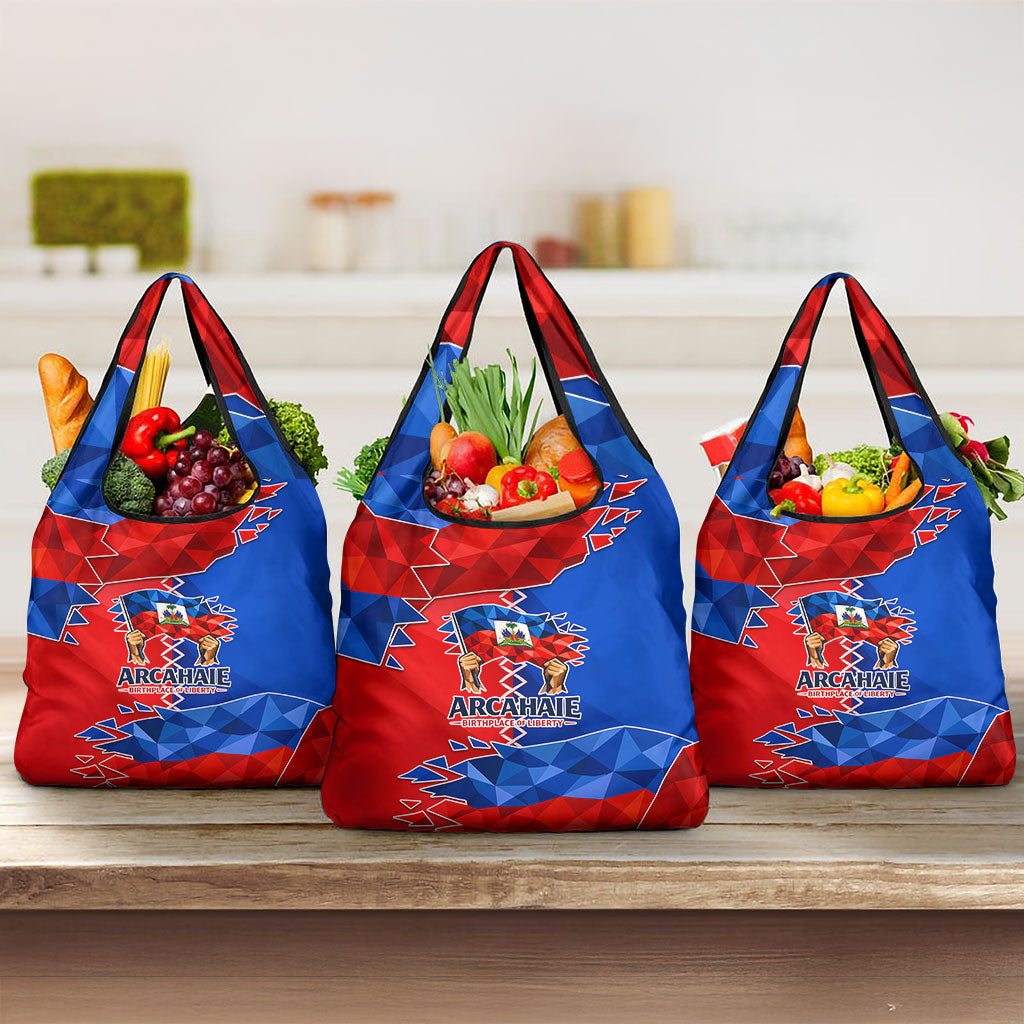 Haiti Flag Day Arcahaie 1803 Grocery Bag Geometric Low Poly Flag Art - Birthplace Of Liberty Graphic