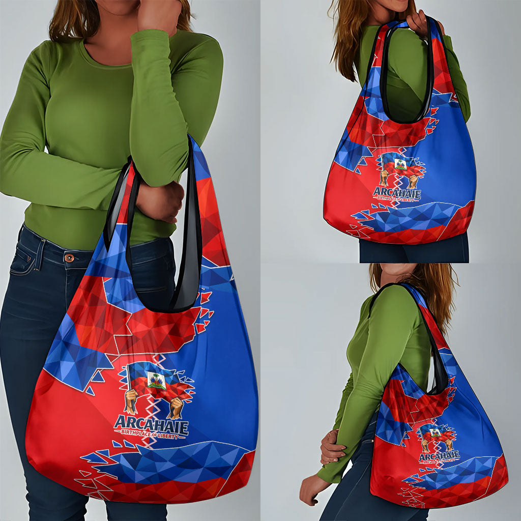 Haiti Flag Day Arcahaie 1803 Grocery Bag Geometric Low Poly Flag Art - Birthplace Of Liberty Graphic