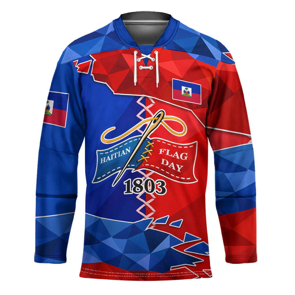 Haiti Flag Day Arcahaie 1803 Hockey Jersey Geometric Low Poly Flag Art - Birthplace Of Liberty Graphic