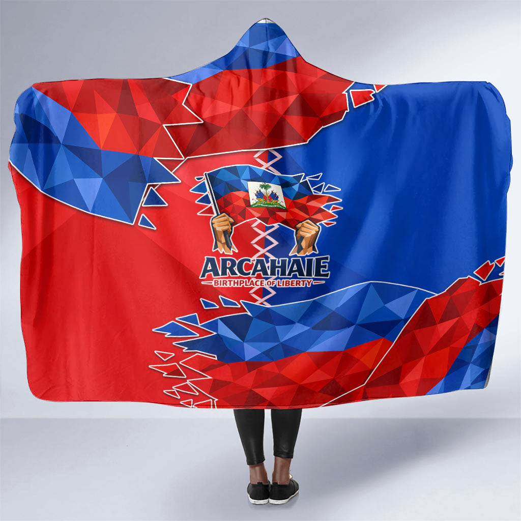 Haiti Flag Day Arcahaie 1803 Hooded Blanket Geometric Low Poly Flag Art - Birthplace Of Liberty Graphic