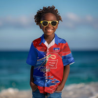 Haiti Flag Day Arcahaie 1803 Kid Hawaiian Shirt Geometric Low Poly Flag Art - Birthplace Of Liberty Graphic