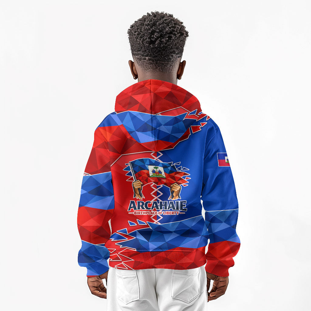 Haiti Flag Day Arcahaie 1803 Kid Hoodie Geometric Low Poly Flag Art - Birthplace Of Liberty Graphic