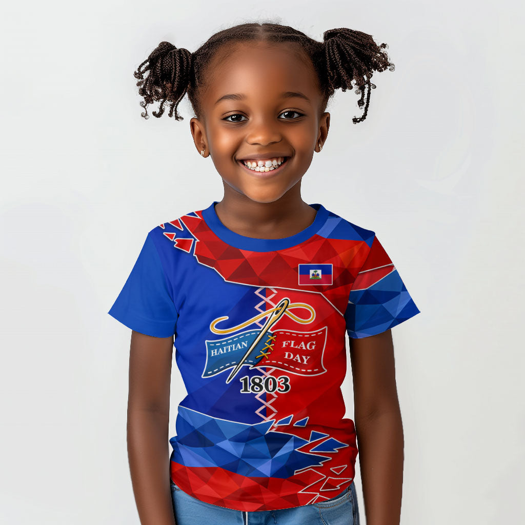 Haiti Flag Day Arcahaie 1803 Kid T shirt Geometric Low Poly Flag Art - Birthplace Of Liberty Graphic