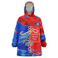 Haiti Flag Day Arcahaie 1803 Kid Wearable Blanket Hoodie Geometric Low Poly Flag Art - Birthplace Of Liberty Graphic