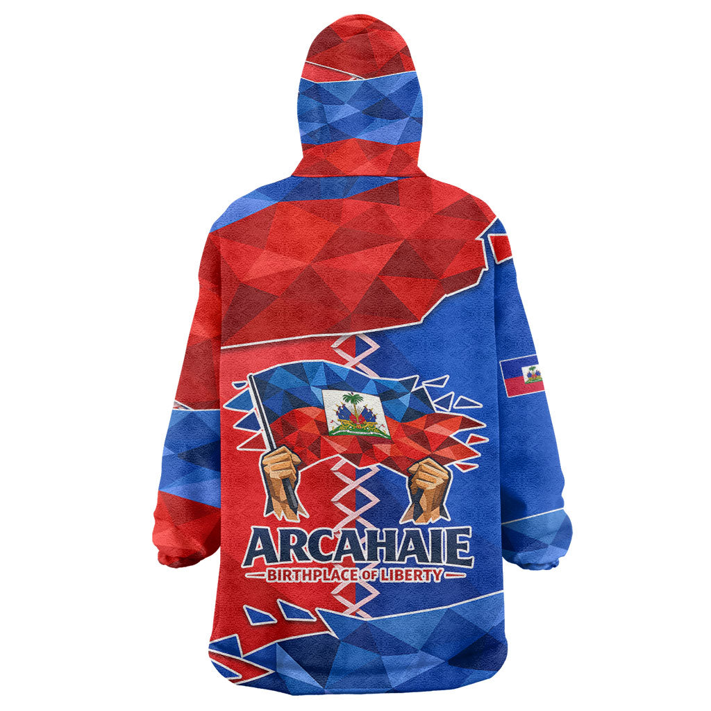 Haiti Flag Day Arcahaie 1803 Kid Wearable Blanket Hoodie Geometric Low Poly Flag Art - Birthplace Of Liberty Graphic