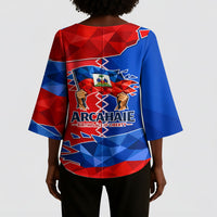 Haiti Flag Day Arcahaie 1803 Kimono Sleeve Blouse Geometric Low Poly Flag Art - Birthplace Of Liberty Graphic