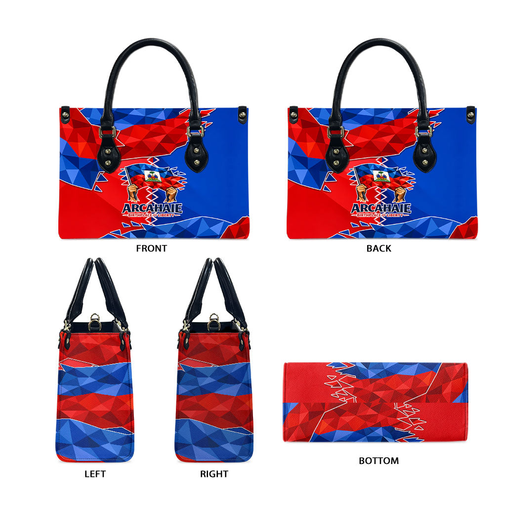 Haiti Flag Day Arcahaie 1803 Leather Bag Geometric Low Poly Flag Art - Birthplace Of Liberty Graphic