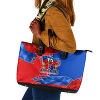 Haiti Flag Day Arcahaie 1803 Leather Tote Bag Geometric Low Poly Flag Art - Birthplace Of Liberty Graphic