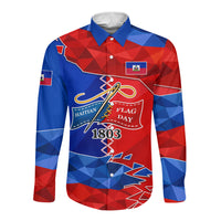 Haiti Flag Day Arcahaie 1803 Long Sleeve Button Shirt Geometric Low Poly Flag Art - Birthplace Of Liberty Graphic
