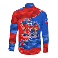 Haiti Flag Day Arcahaie 1803 Long Sleeve Button Shirt Geometric Low Poly Flag Art - Birthplace Of Liberty Graphic