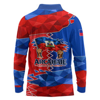 Haiti Flag Day Arcahaie 1803 Long Sleeve Polo Shirt Geometric Low Poly Flag Art - Birthplace Of Liberty Graphic