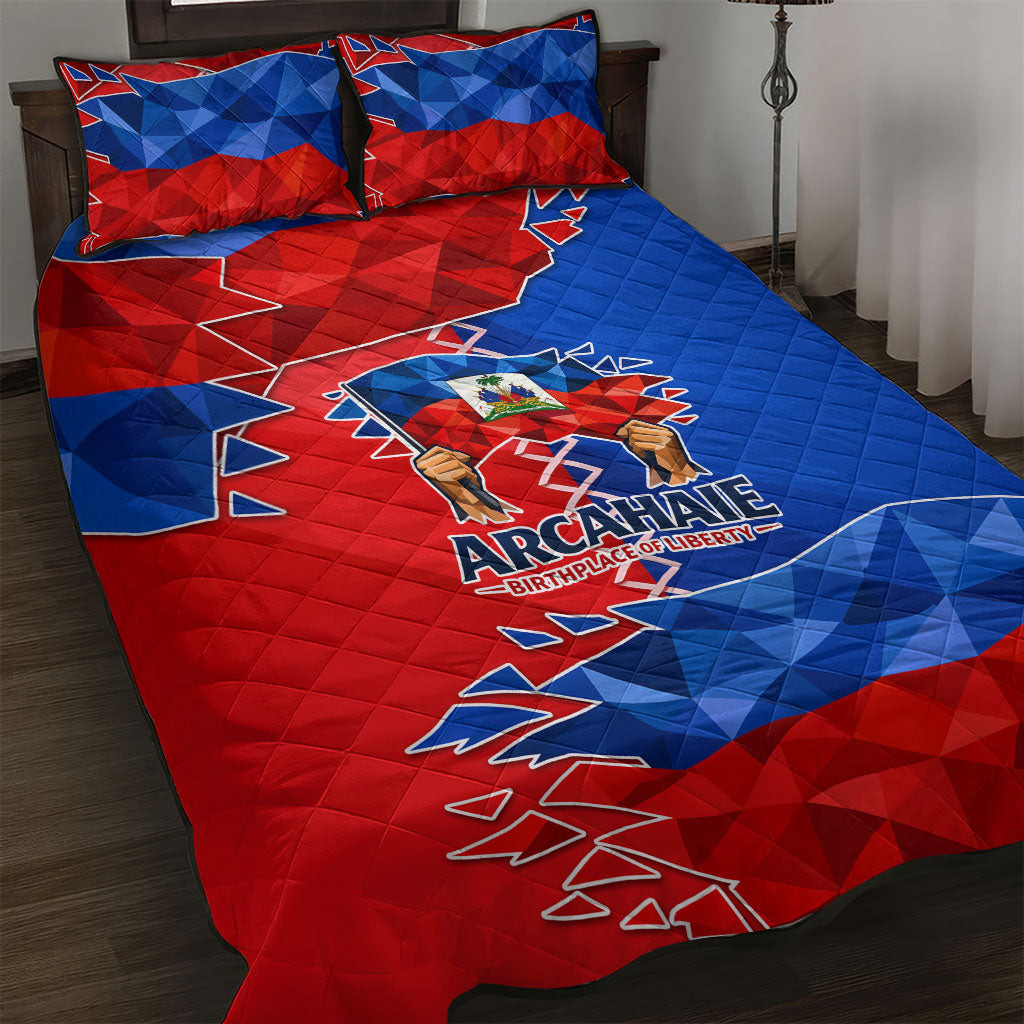Haiti Flag Day Arcahaie 1803 Quilt Bed Set Geometric Low Poly Flag Art - Birthplace Of Liberty Graphic