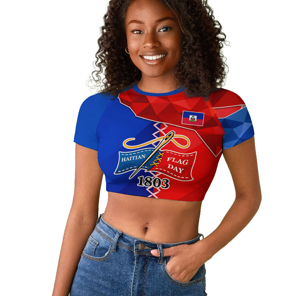 Haiti Flag Day Arcahaie 1803 Raglan Cropped T shirt Geometric Low Poly Flag Art - Birthplace Of Liberty Graphic