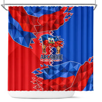 Haiti Flag Day Arcahaie 1803 Shower Curtain Geometric Low Poly Flag Art - Birthplace Of Liberty Graphic