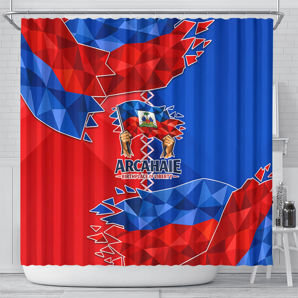 Haiti Flag Day Arcahaie 1803 Shower Curtain Geometric Low Poly Flag Art - Birthplace Of Liberty Graphic