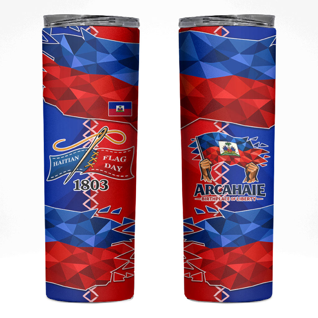 Haiti Flag Day Arcahaie 1803 Skinny Tumbler Geometric Low Poly Flag Art - Birthplace Of Liberty Graphic