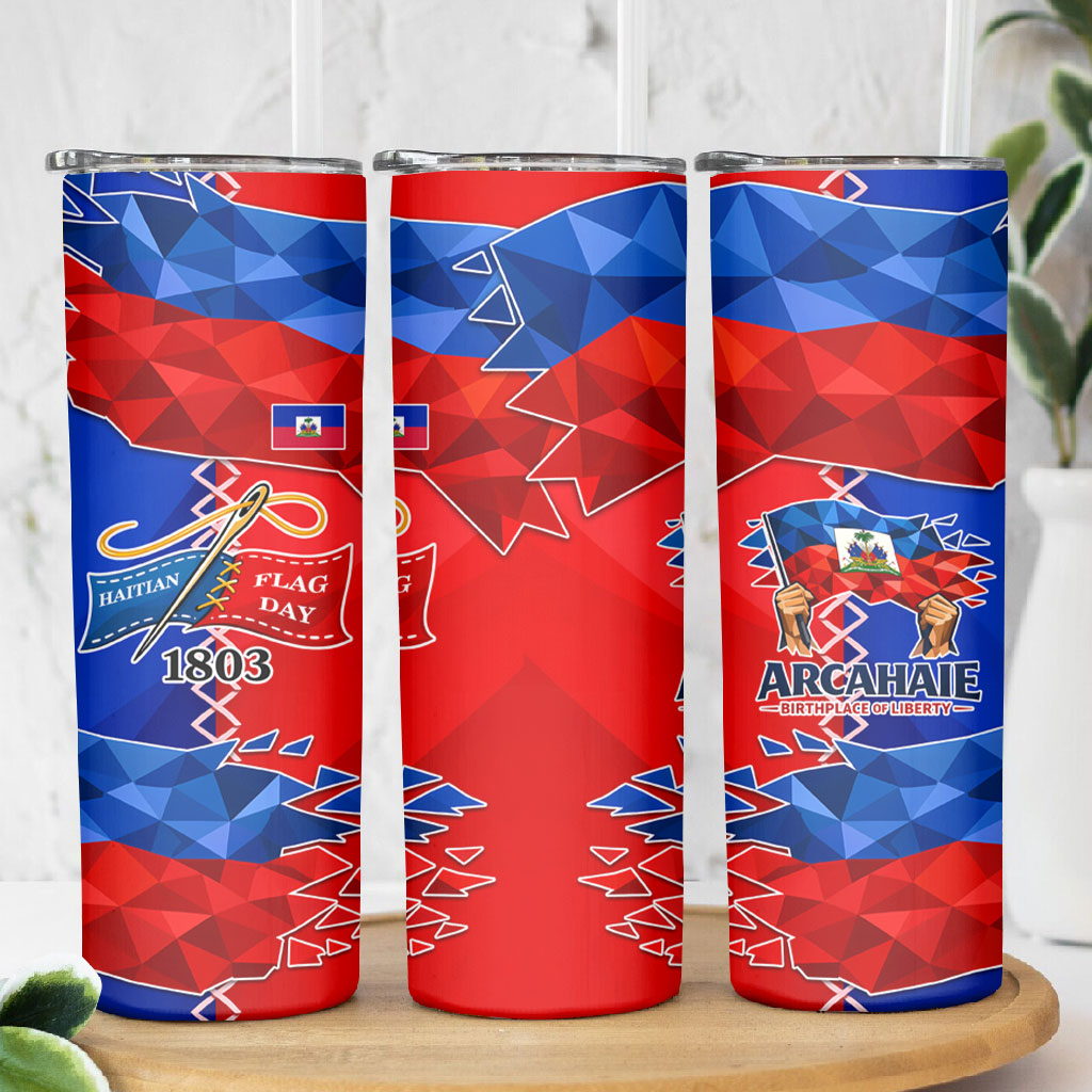 Haiti Flag Day Arcahaie 1803 Skinny Tumbler Geometric Low Poly Flag Art - Birthplace Of Liberty Graphic