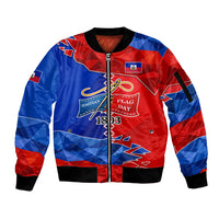 Haiti Flag Day Arcahaie 1803 Sleeve Zip Bomber Jacket Geometric Low Poly Flag Art - Birthplace Of Liberty Graphic