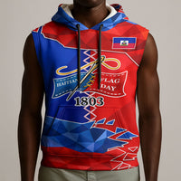Haiti Flag Day Arcahaie 1803 Sleeveless Hoodie Geometric Low Poly Flag Art - Birthplace Of Liberty Graphic