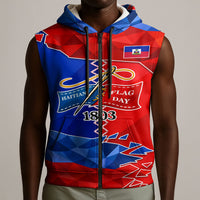 Haiti Flag Day Arcahaie 1803 Sleeveless Zip Hoodie Geometric Low Poly Flag Art - Birthplace Of Liberty Graphic