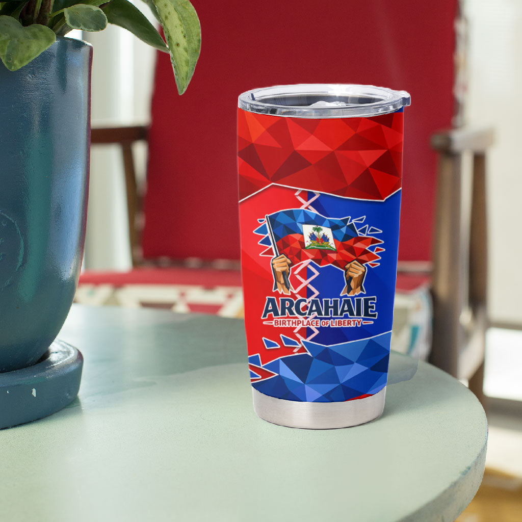 Haiti Flag Day Arcahaie 1803 Tumbler Cup Geometric Low Poly Flag Art - Birthplace Of Liberty Graphic