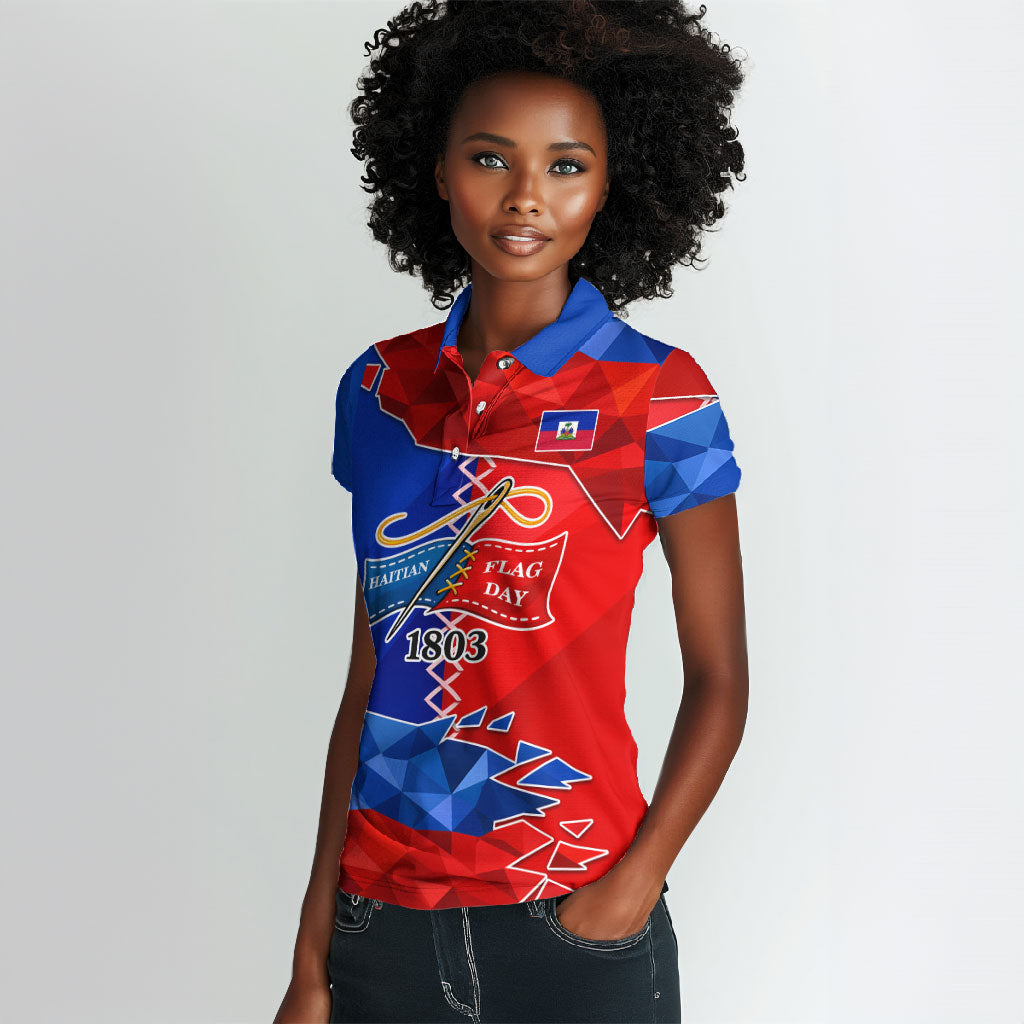 Haiti Flag Day Arcahaie 1803 Women Polo Shirt Geometric Low Poly Flag Art - Birthplace Of Liberty Graphic